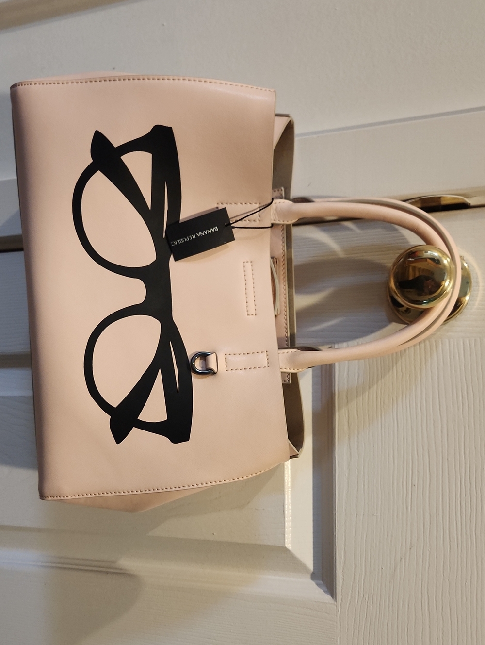 Banana Republic Blush Pink Tote with Black Glasses Graphic